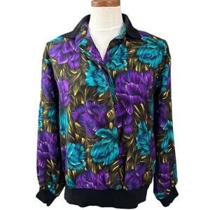 Vintage 80s Art to Wear Floral Jacket M Colorful Abstract Print Retro AOP Boho